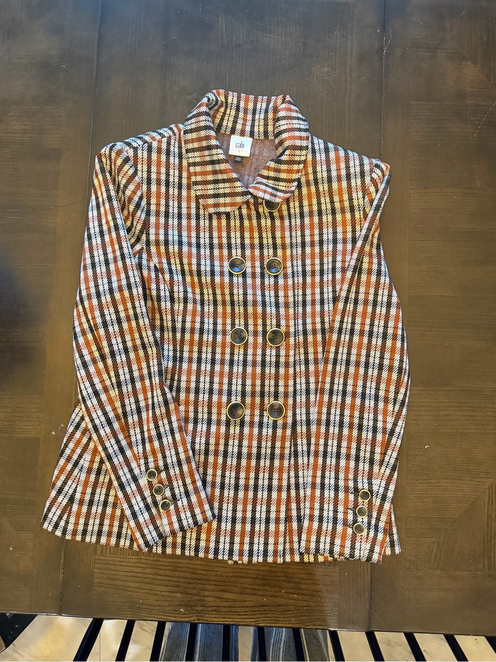 CAbi Brown Multi Plaid Double-Breasted Blazer